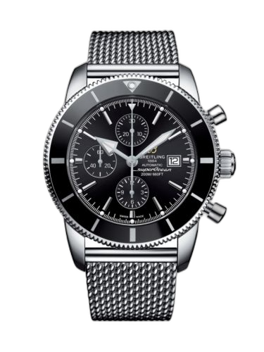 Superocean Heritage II 46 Chronograph Stainless Steel / Black / Black / Milanese