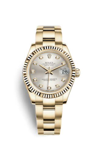 Datejust 31 Yellow Gold Fluted / Oyster / Silver Diamond