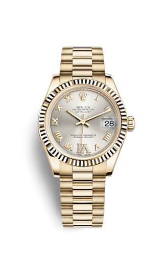 Datejust 31 Yellow Gold Fluted / President / Silver Roman