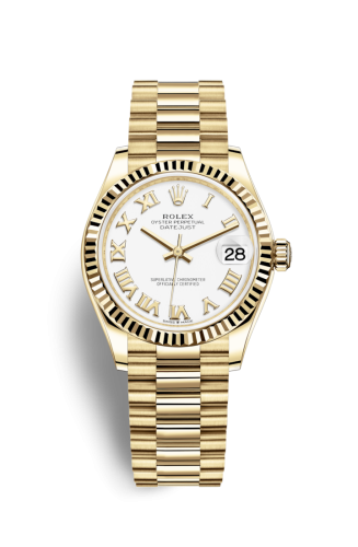 Datejust 31 Yellow Gold / Fluted / White - Roman / President