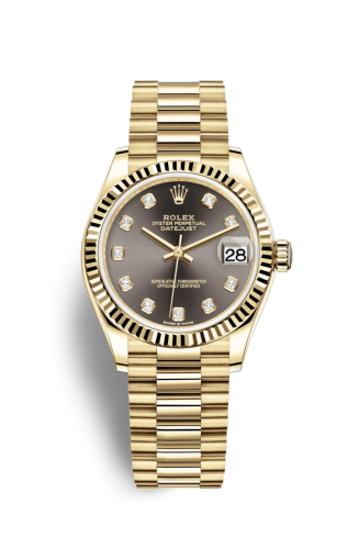 Datejust 31 Yellow Gold / Fluted / Grey - Diamond / President