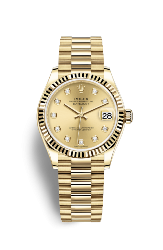Datejust 31 Yellow Gold / Fluted / Champagne - Diamond / President