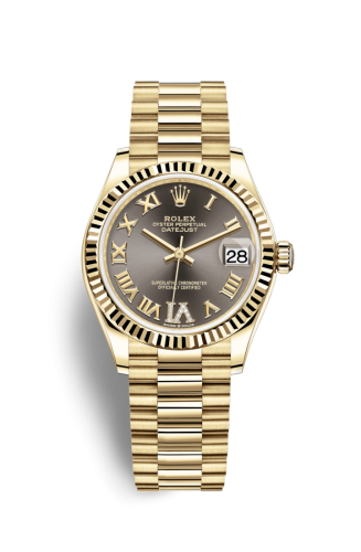 Datejust 31 Yellow Gold / Fluted / Grey - Roman / President