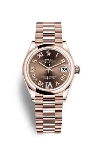 Datejust 31 Rose Gold / Domed / Chocolate - Roman / President