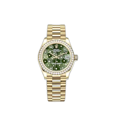 Datejust 31 Yellow Gold - Diamond / Olive - Floral / President