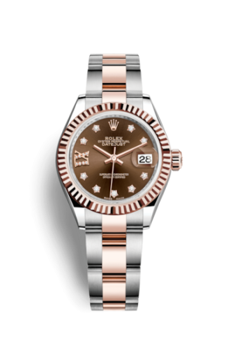 Lady-Datejust 28 Rolesor Rose Fluted / Oyster / Chocolate Diamond