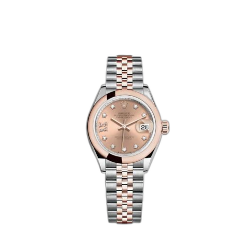 Lady-Datejust 28 Stainless Steel / Rose Gold / Domed / Rose - Diamond / Jubilee