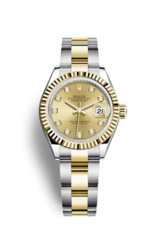 Lady-Datejust 28 Rolesor Yellow Fluted / Oyster / Champagne Diamond