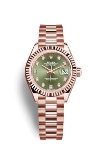 Lady-Datejust 28 Everose Fluted / President / Olive Green Diamond