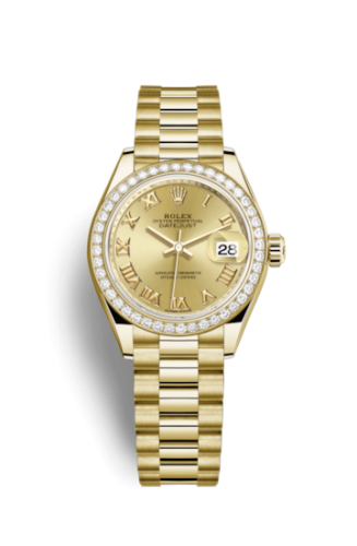 Lady-Datejust 28 Yellow Gold Diamond / President / Champagne Roman