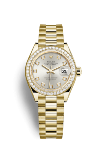 Lady-Datejust 28 Yellow Gold Diamond / President / Silver Diamond