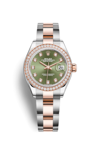 Lady-Datejust 28 Rolesor Rose Diamond / Oyster / Olive Diamond