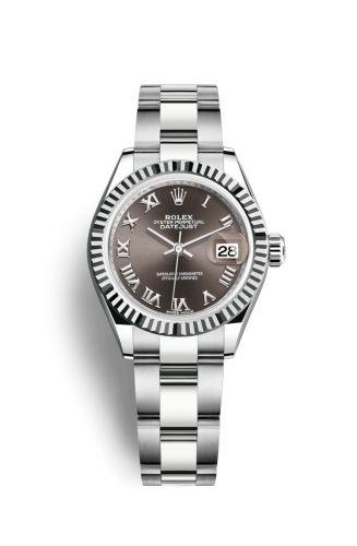 Lady-Datejust 28 Stainless Steel Fluted / Grey - Roman / Oyster