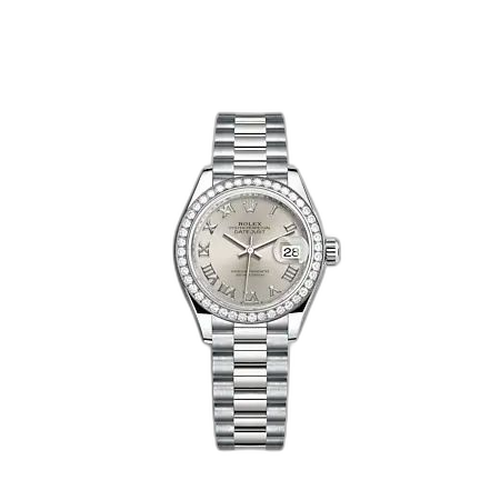 Lady-Datejust 28 White Gold - Diamond / President / Silver - Roman