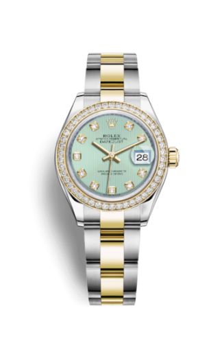 Lady-Datejust 28 Rolesor Yellow Diamond / Oyster / Mint Green Diamond