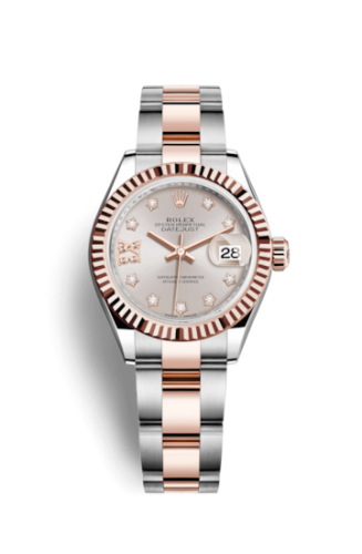 Lady-Datejust 28 Rolesor Rose Fluted / Oyster / Sundust Diamond