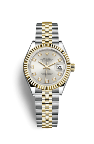 Lady-Datejust 28 Rolesor Yellow Fluted / Jubilee / Silver Diamond