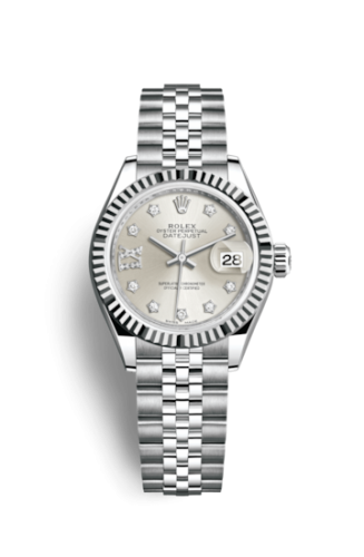Lady-Datejust 28 Stainless Steel Fluted / Silver - Diamond / Jubilee