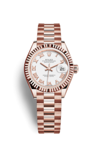 Lady-Datejust 28 Everose Fluted / President / White Roman