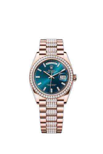 Day-Date 36 Everose Gold - Diamond / Blue-Green - Baguette / President - Diamond