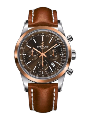 Transocean Chronograph Stainless Steel Red Gold / Brown / Calf