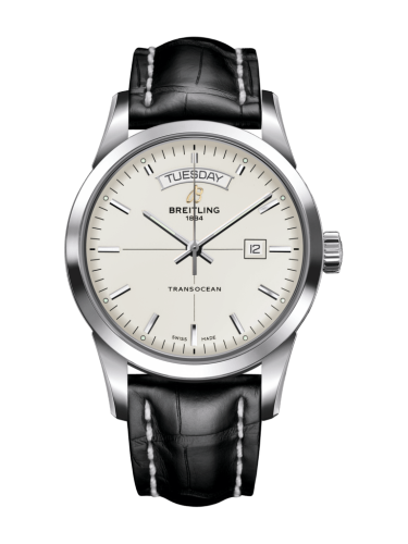 Transocean Day & Date Stainless Steel / Silver / Croco / Pin