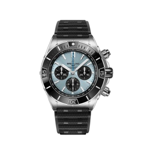 Chronomat B01 44 Stainless Steel - Platinum / Ice Blue / Rubber Rouleaux