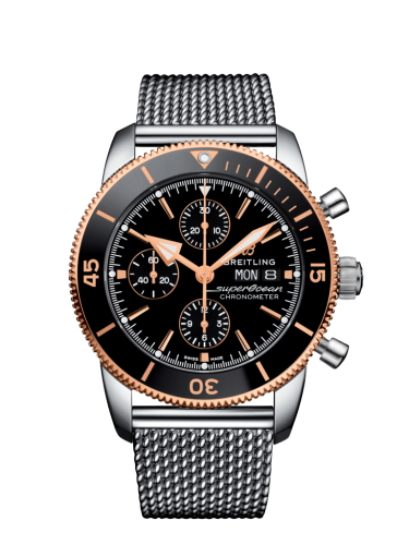 Superocean Heritage II Chronograph 44 Stainless Steel / Rose Gold / Black / Milanese