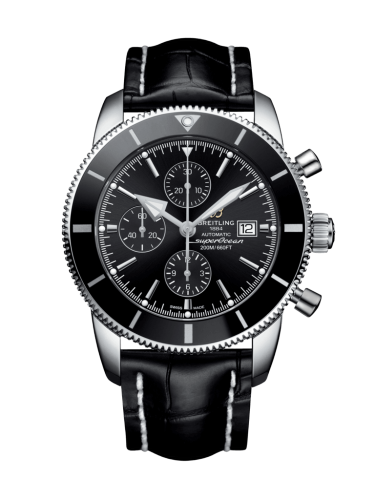Superocean Heritage II 46 Chronograph Stainless Steel / Black / Black / Croco / Folding