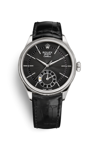 Cellini Dual Time White Gold / Black / Alligator Black