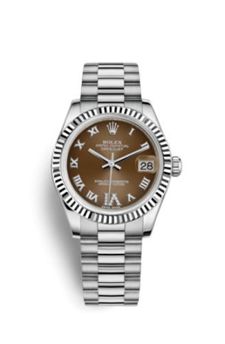 Datejust 31 White Gold Fluted / President / Bronze Roman