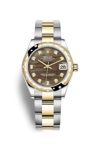 Datejust 31 Stainless Steel / Yellow Gold / Domed - Diamond / Black MOP / Oyster