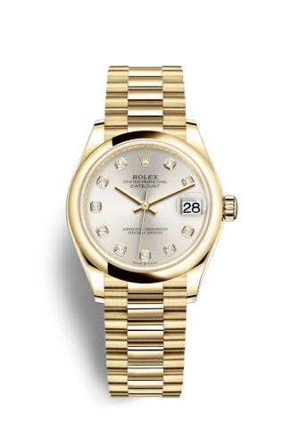 Datejust 31 Yellow Gold / Domed / Silver - Diamond / President