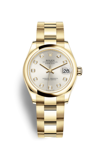 Datejust 31 Yellow Gold / Domed / Silver - Diamond / Oyster