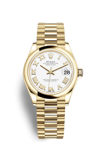 Datejust 31 Yellow Gold / Domed / White - Roman / President