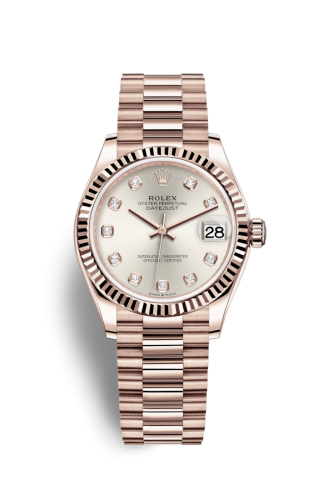 Datejust 31 Rose Gold / Fluted / Silver - Diamond / President