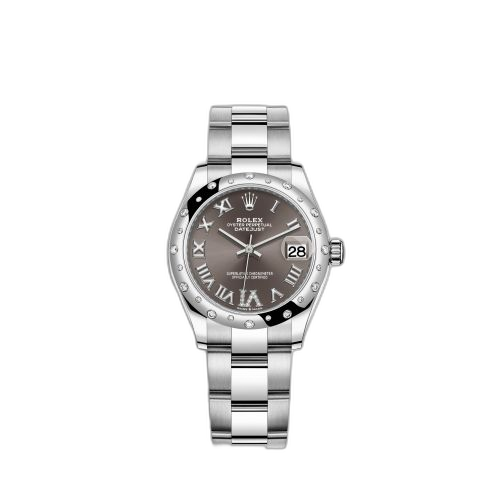Datejust 31 Stainless Steel Domed Diamond / Oyster / Grey - Roman