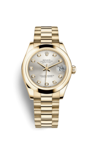 Datejust 31 Yellow Gold Domed / President / Silver Diamonds