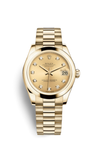 Datejust 31 Yellow Gold Domed / President / Champagne Diamond