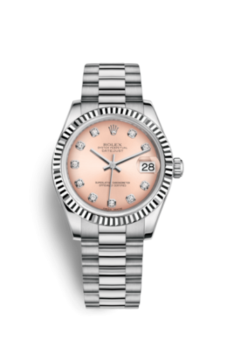 Datejust 31 White Gold Fluted / President / Pink Diamond