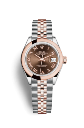Lady-Datejust 28 Rolesor Rose Domed / Jubilee / Chocolate Roman