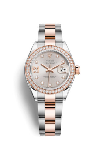 Lady-Datejust 28 Rolesor Rose Diamond / Oyster / Sundust Diamond