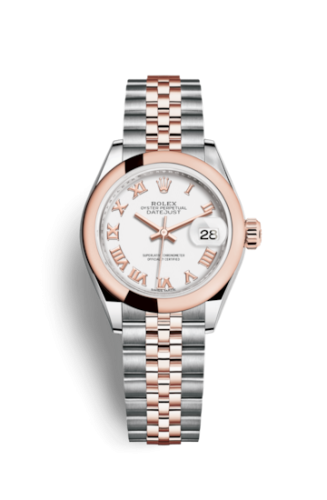 Lady-Datejust 28 Rolesor Rose Domed / Jubilee / White Roman