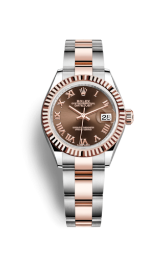 Lady-Datejust 28 Rolesor Rose Fluted / Oyster / Chocolate Roman