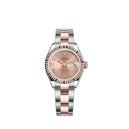 Lady-Datejust 28 Stainless Steel / Rose Gold / Fluted / Rose - Roman / Oyster