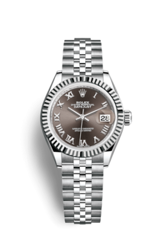 Lady-Datejust 28 Stainless Steel Fluted / Grey - Roman / Jubilee