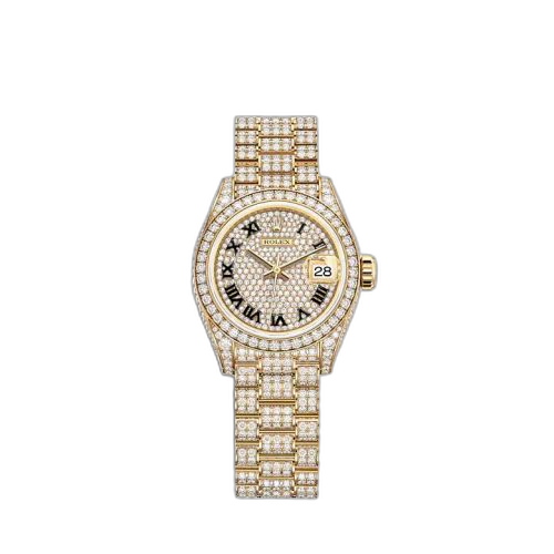 Lady-Datejust 28 Yellow Gold / Diamond / Paved - Roman / President