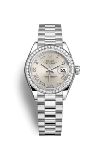Lady-Datejust 28 Platinum Diamond / President / Silver Roman