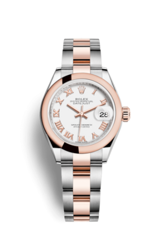 Lady-Datejust 28 Rolesor Rose Domed / Oyster / White Roman