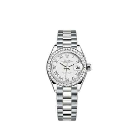 Lady-Datejust 28 White Gold - Diamond / President / White - Roman
